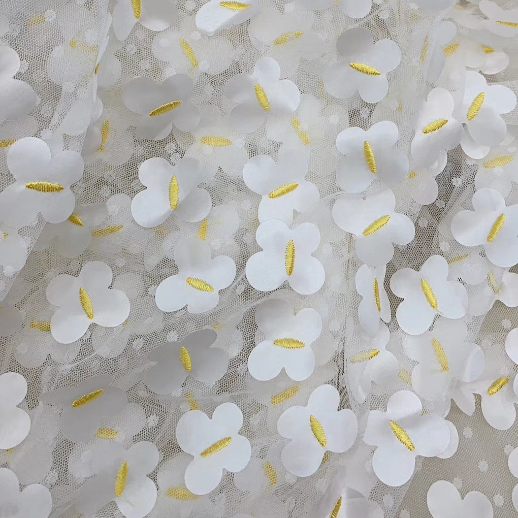 Factory direct sales of new mesh three-dimensional embroidered fabric for spring and summer girls' dresses and evening gowns embroidered fabric Specification image