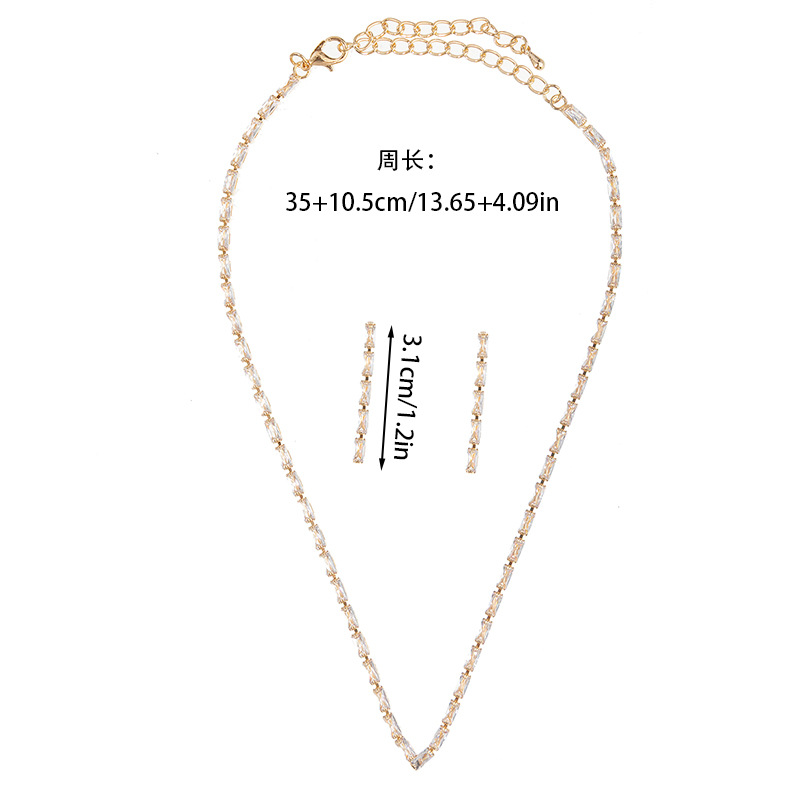 A two-piece set of cross-border European and American rectangular zirconium V-shaped full zirconium necklace and earrings for banquet and party dress accessories with a simple design sense Specification image