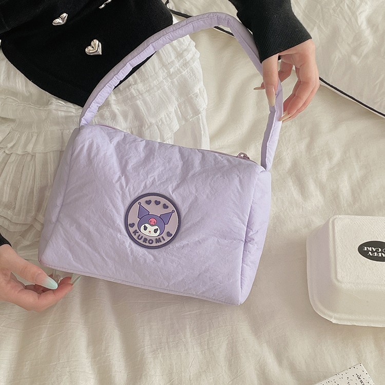 Officially authorized Sanlio cosmetic bag, Japanese and Korean fresh down fabric with cotton, hand-held small bag for girls, Kuromi details Picture