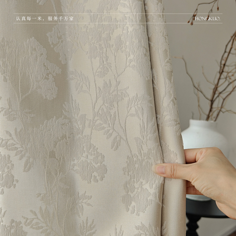红阔「远枝」白月光锻面底双面雪尼尔提花窗帘 高档轻奢法式窗帘产品图