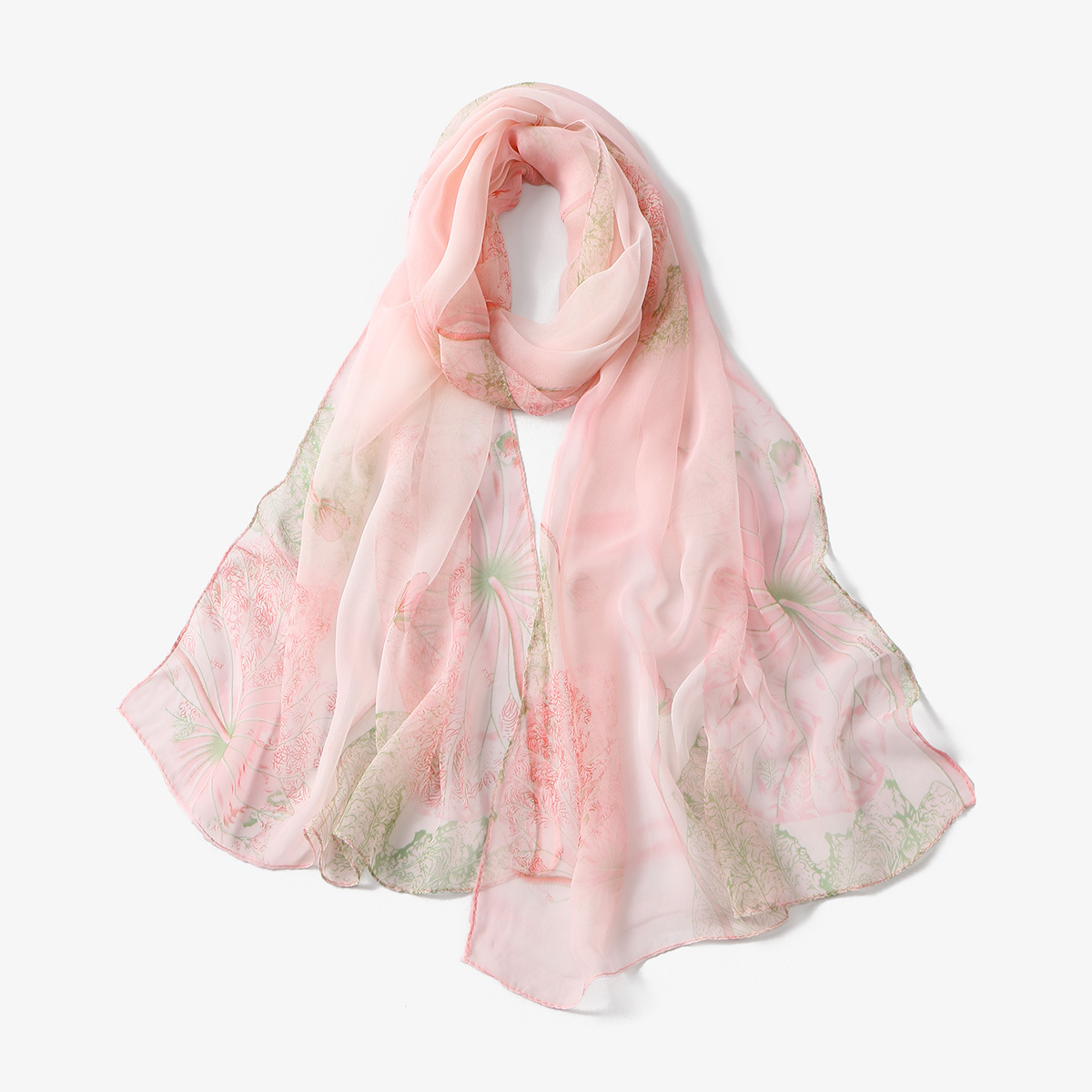 韩版新款热销花朵印花百搭丝巾女时尚流行田园荷花纹女士披肩长巾