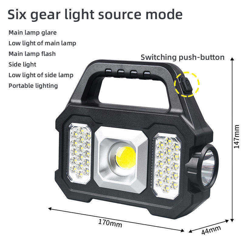 New cross-border LED multi-functional solar charging portable lamp, strong outdoor high-power ultra-bright long-range camping Specification image