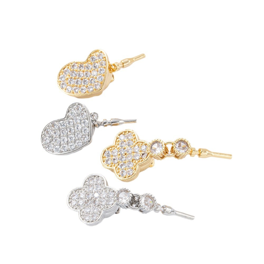 Pearl necklace, ingot clasp, heart-shaped four-leaf clover plated 18K, DIY jewelry, necklace clasp, fashionable pendant, retro accessory Item Picture