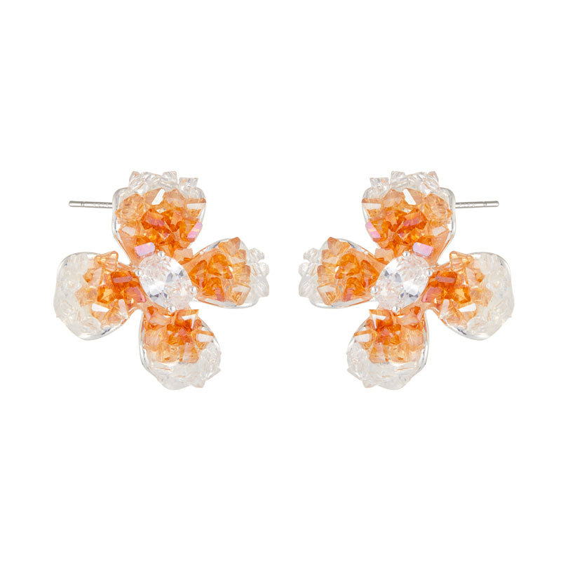 Small and fresh style gradient crystal flower ear studs, copper alloy with zirconium inlaid s925 silver needle, daily versatile and exquisite earrings Item Picture