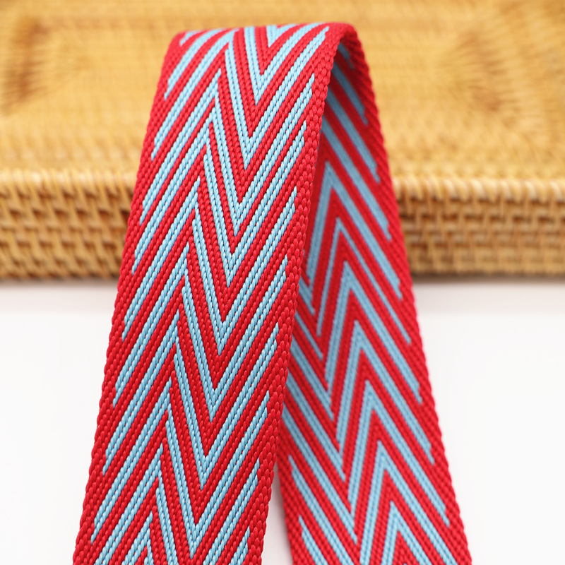 Factory direct supply of wide color polyester jacquard webbing for luggage straps, canvas belts, shoes and hats, and decorative accessories Application Scenario