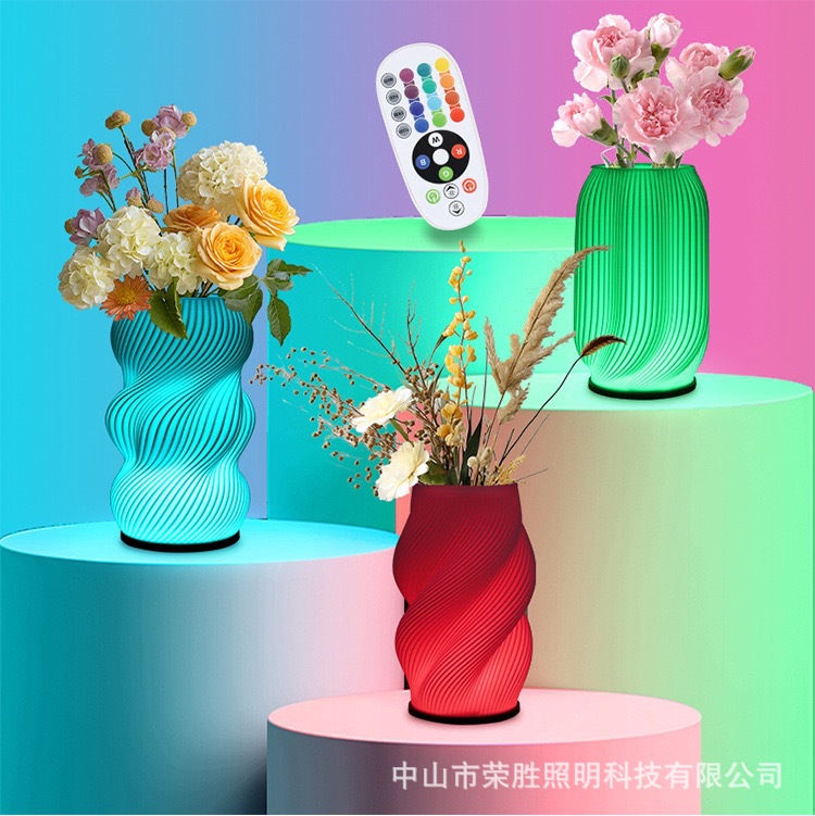 跨境创意3D打印花瓶台灯插花灯简约设计LED浪漫装饰灯卧室床头灯