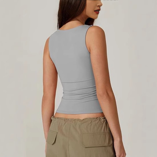 2025 European and American women's clothing Amazon short-sleeved street girl fashion square neck basic slimming sleeveless vest base Application Scenario