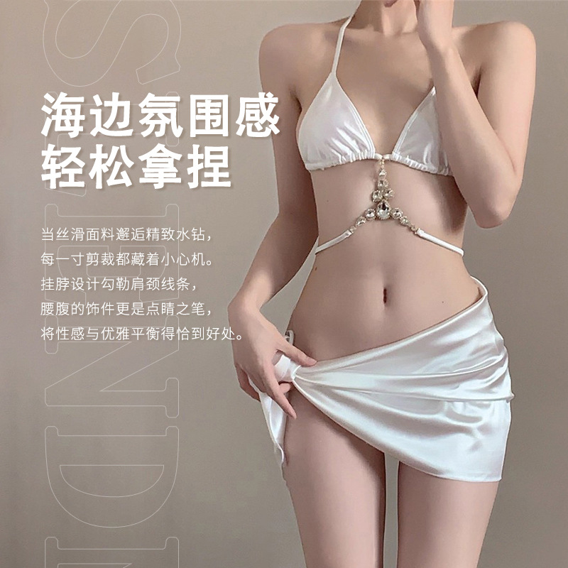 百雅泳衣女2025新款绑带露腰显瘦裹裙三件套比基尼温泉度假泳装批发125107