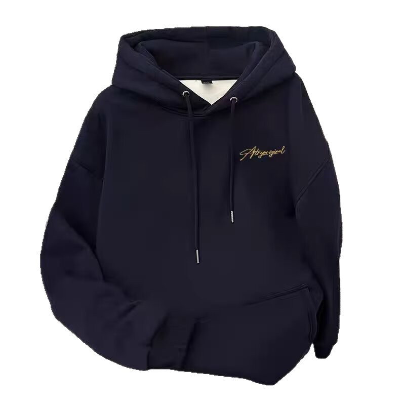 Black sweatshirt for men, autumn and winter fleece printed coat, hoodie, casual and versatile, red-eared denim jeans for men Item Picture