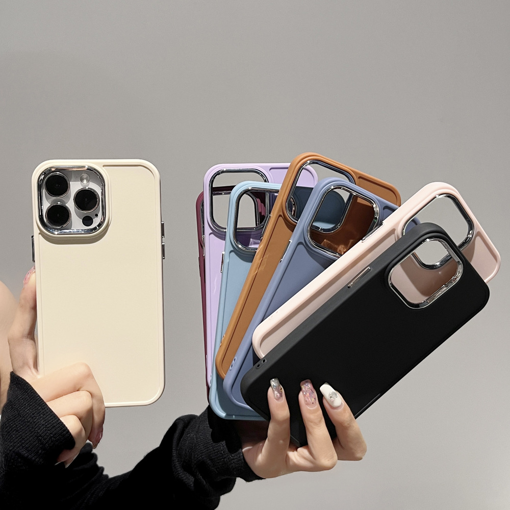 Suitable for iPhone16 electroplated lens phone case, simple solid color, Apple 15promax, high-end style, 13 men, 14 women