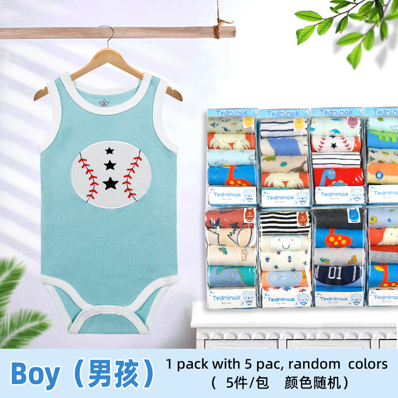 跨境婴儿连身衣短袖款夏季新生儿睡衣棉无袖款儿童短袖