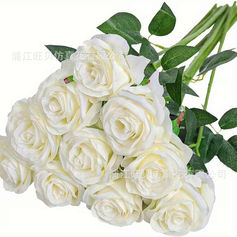 仿真绢布玫瑰花婚庆装饰仿真花七夕拍摄道具家居装饰单支假花玫瑰