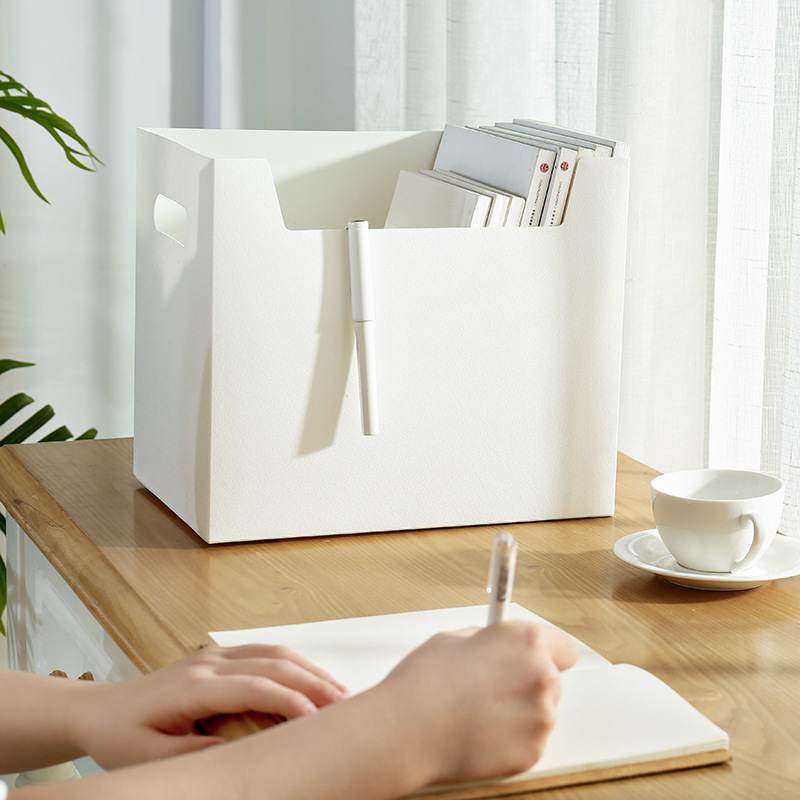 Office book organization box, pp plastic imitation leather multi-functional stationery and sundries desktop storage box, storage PP material details Picture