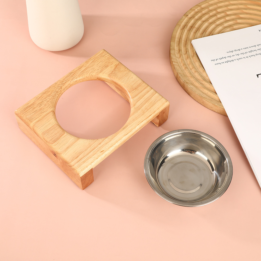 猫碗狗盆狗碗防打翻304不锈钢宠物碗架高脚木质猫碗架子水碗批发细节图