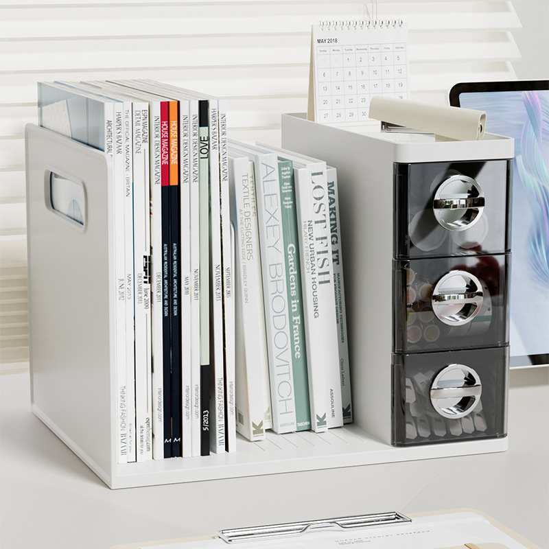 Desktop storage box, drawer-type pen holder, multi-functional bookstand for dormitory, book shelving, office desk file rack