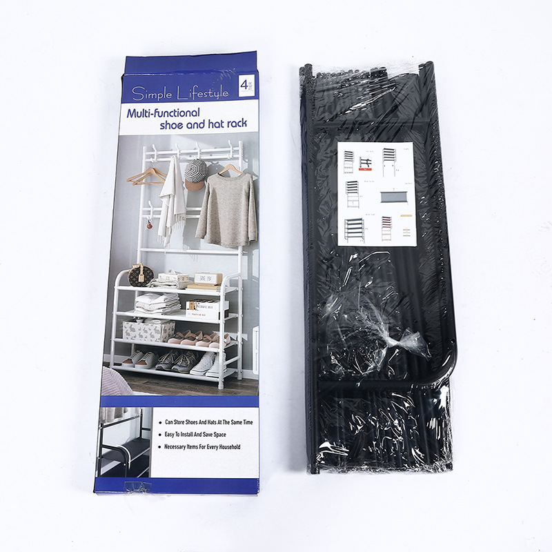 Simple shoe and hat rack, household indoor clothes hanger, multi-layer storage rack, bedroom, university dormitory, integrated coat and hat rack, shoe rack Specification image