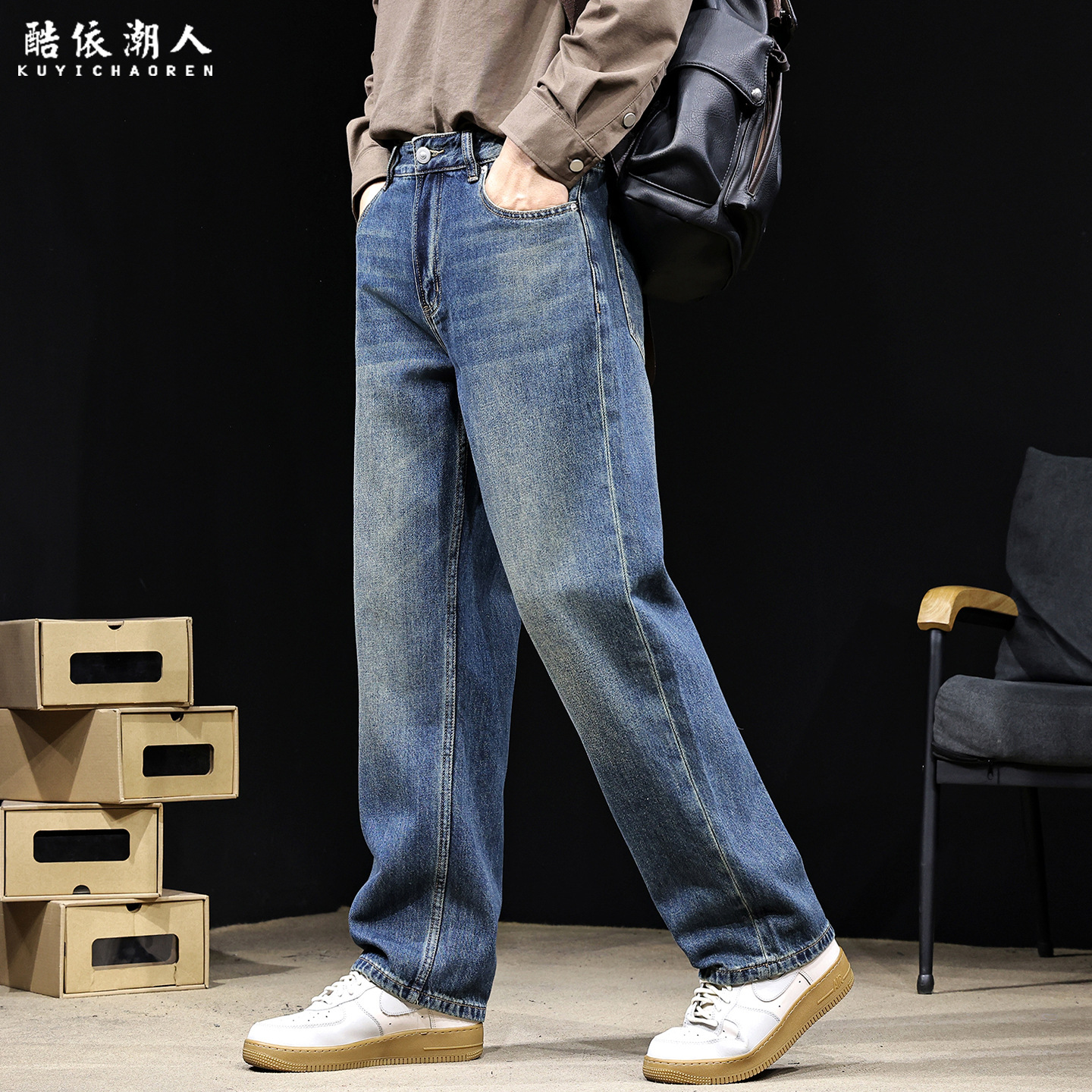 2025 New American-style minimalist jeans for men's autumn and winter, a trendy brand of casual, loose and large-sized high-end pants Application Scenario