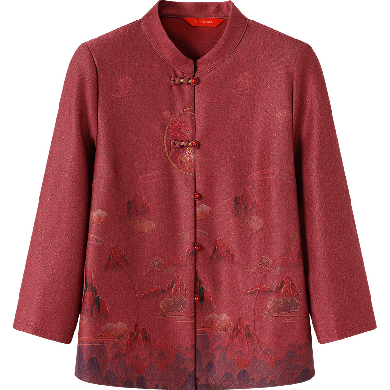"National trend grandma stand-up collar spring and autumn coat for middle-aged and elderly women's clothing 2026 new style jacket top for mothers thin outerwear top. Item Picture