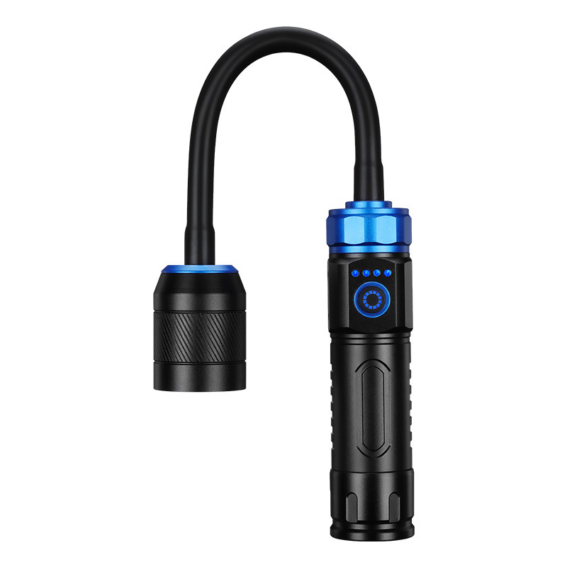 New high-intensity flashlight, rechargeable, ultra-bright, long-range, zoom, bendable, electric display, aluminum alloy main body work light