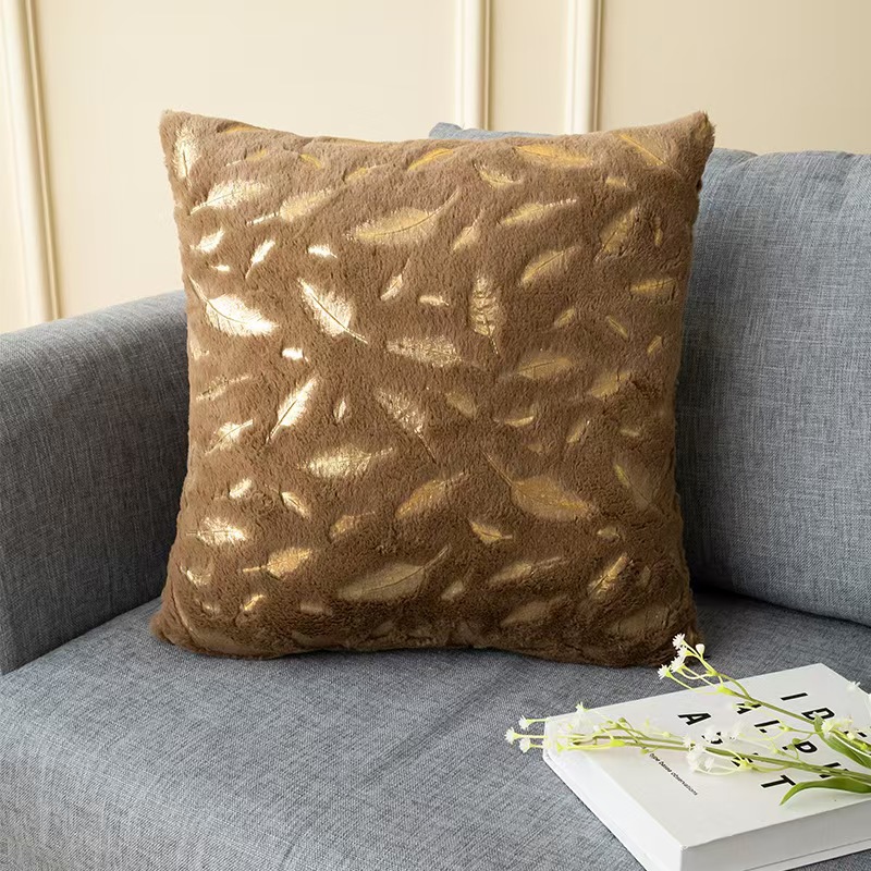 Coffee-colored gilded feather pillowcase, a light luxury living room sofa cushion decoration pillow, a modern and simple home pillow cover Item Picture