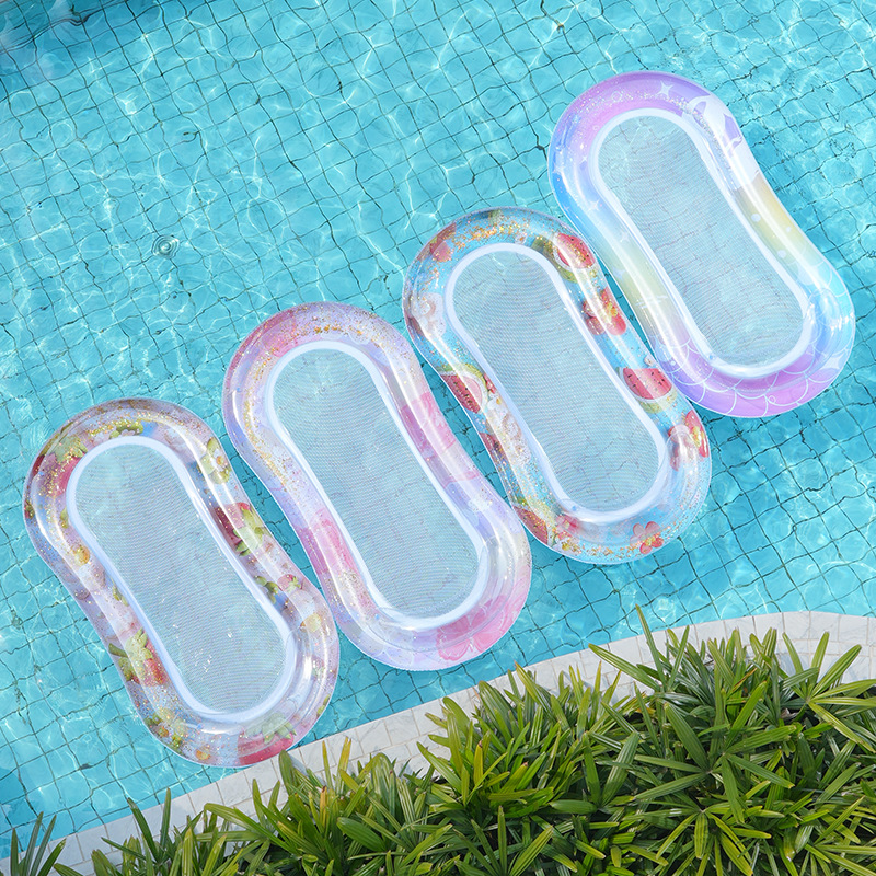 Wholesale of cross-border inflatable backrest mesh floating bed, sequined water lounge chair, foldable outdoor adult swimming floating bed