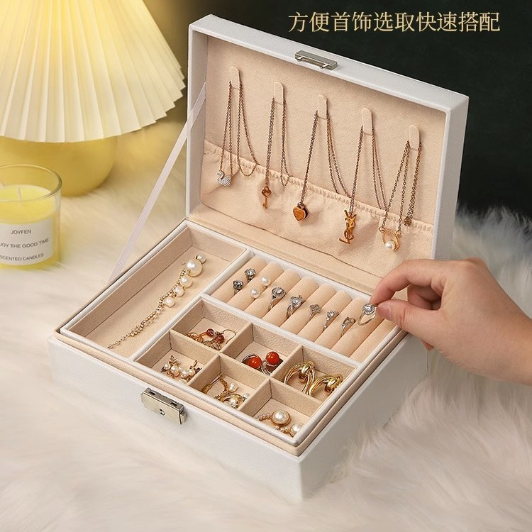 New free shipping large storage box, double-layer jewelry, multi-specification storage, cosmetics, home and dormitory, dust-proof and multi-functional details Picture