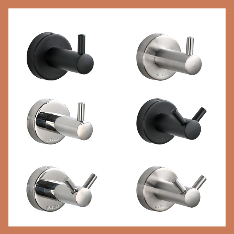 304不锈钢单钩入户门后多功能免打孔浴室粘挂勾浴室酒店金属衣钩