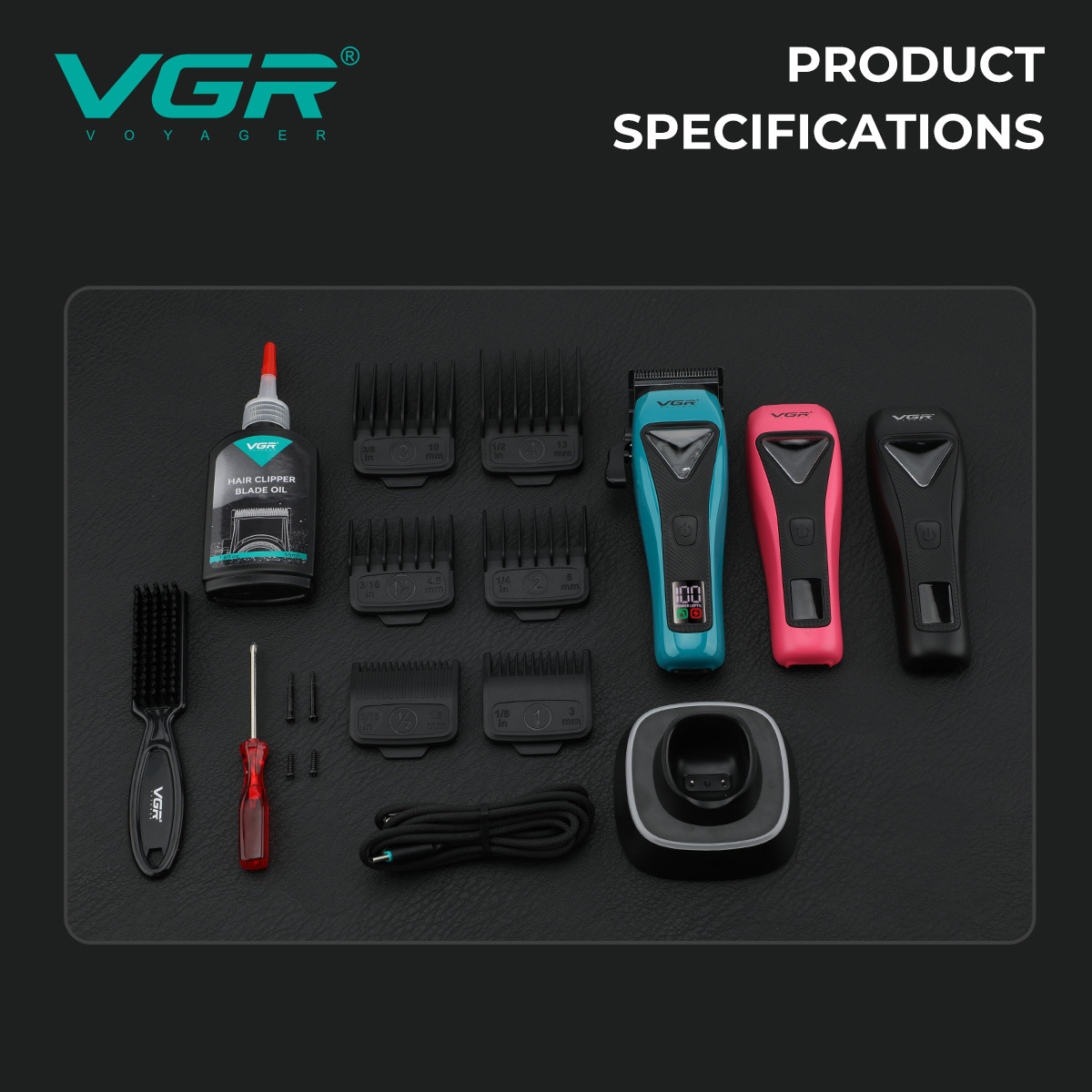 VGR035C Cross-border New intelligent variable-speed electric clipper, professional electric base model, high-speed digital display hair clipper details Picture