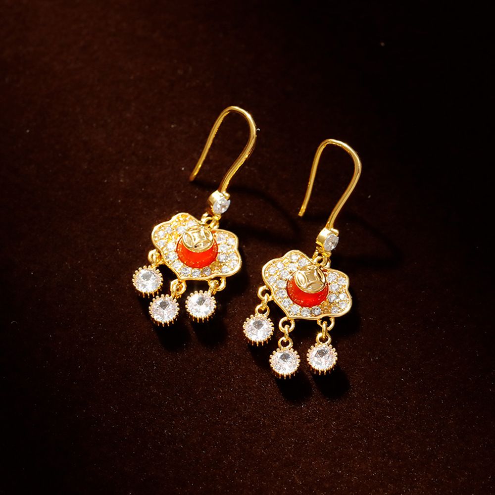 Hyacinth原创设计宫廷风平安锁耳坠国潮轻奢红玛瑙耳饰2025抖音爆款耳环女图