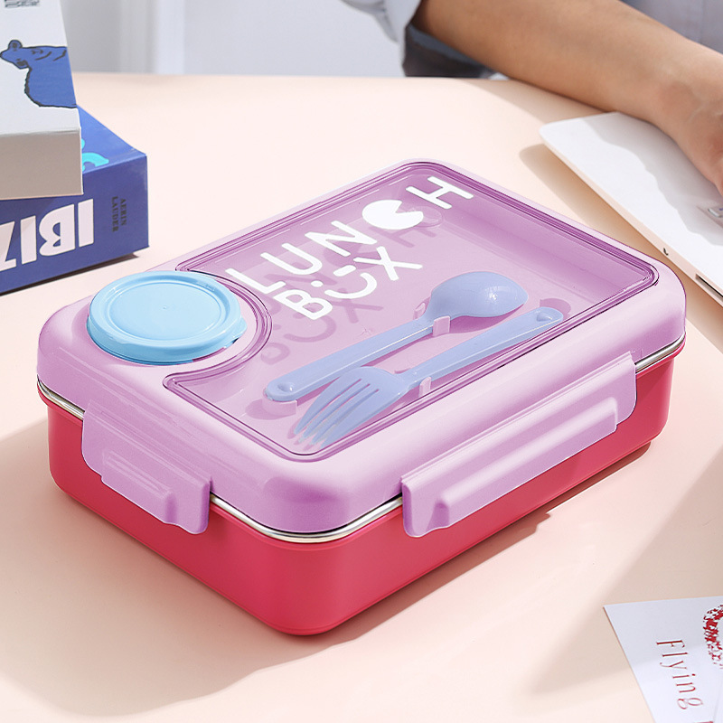 A food-grade stainless steel lunch box for students and office workers, with sealed compartments and a PP sauce cup details Picture