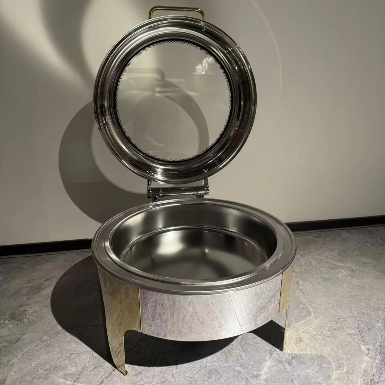 High-quality 6L round hot pot buffet server, electric heating, visual glass cover, stainless steel commercial hotel