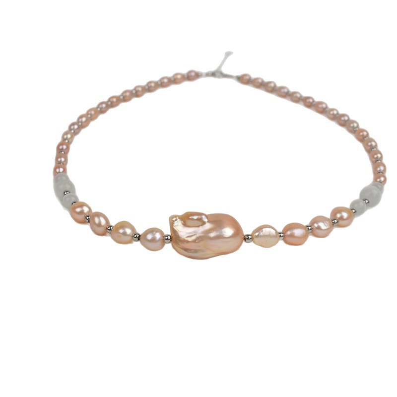 Natural freshwater irregular-shaped large Baroque pearl necklace, women's high-end, light luxury, versatile commuting sweater, collarbone necklace Item Picture