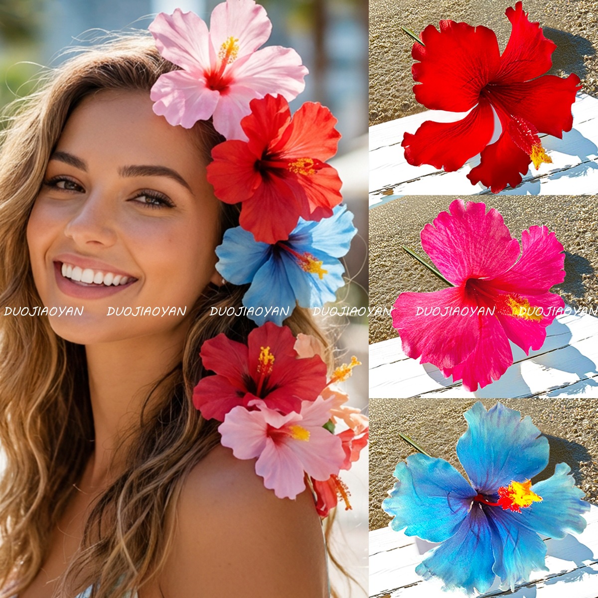 跨境夏威夷扶桑花插花发饰可扭花径DIY花朵头饰海边度假拍照头花
