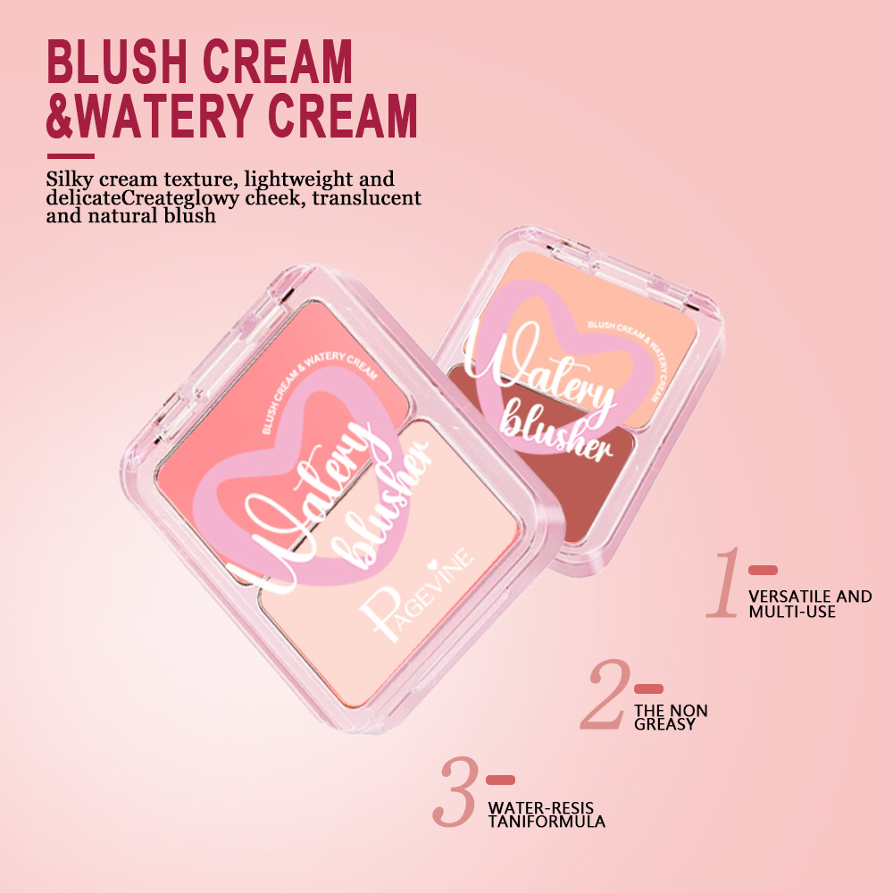 Cross-border Makeup PAGE VINE Water Light Blush Cream Naturally brightens, three-dimensional, clear and moist, multi-purpose Water Light export Specification image