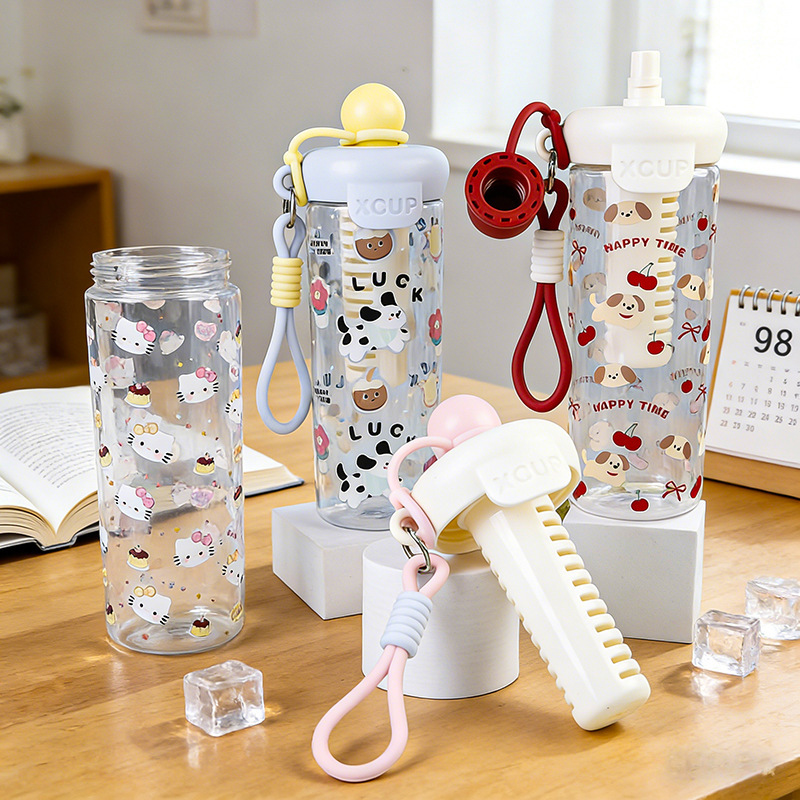 Wholesale of high-appeartion-level cartoon float ball plastic cups, large-capacity portable ins direct drinking plastic straws, water cups and tea brewing cups