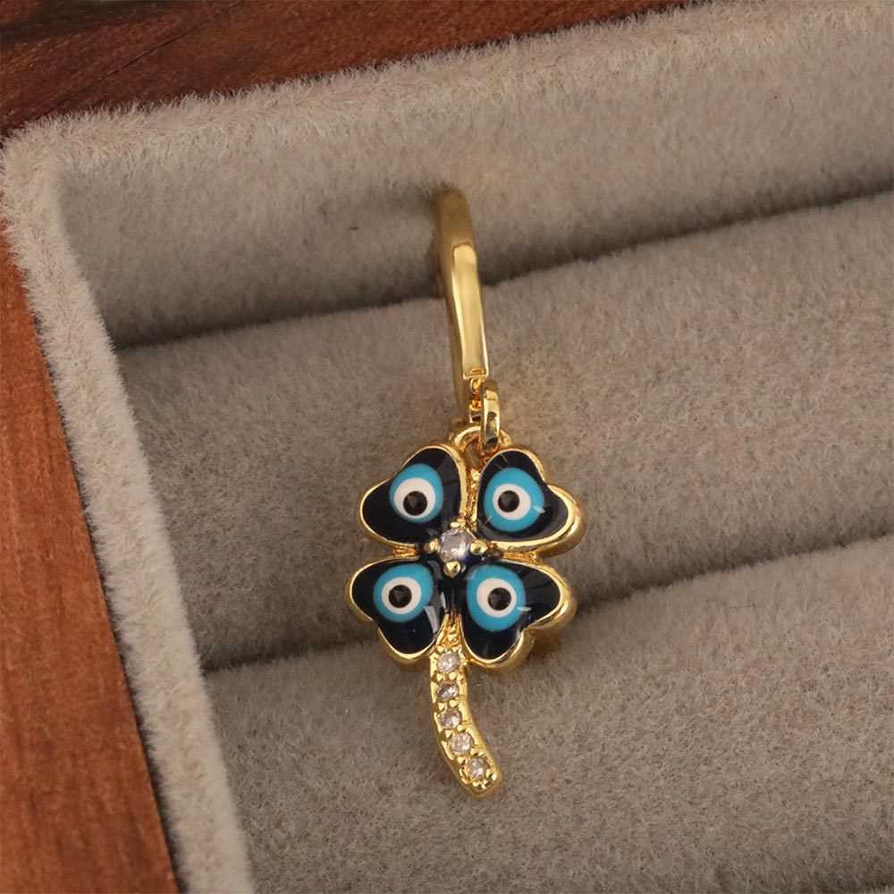 European and American INS niche four-leaf clover earrings, copper-plated 18K gold with oil drops, zircon Devil's eye geometric earrings for women wholesale details Picture