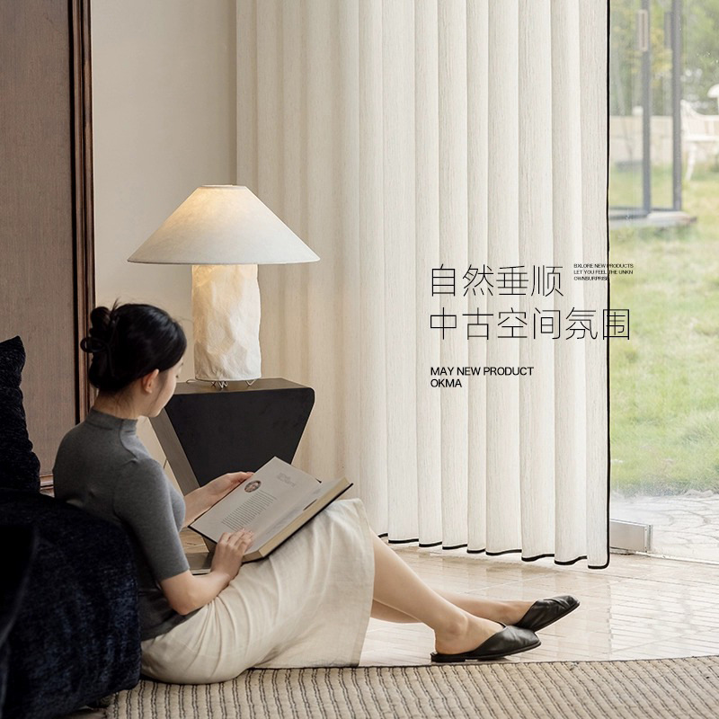 条纹亚麻纱奶油风窗帘纱帘麻色扶风纱软糯窗纱纱帘客厅卧室阳台白底实物图