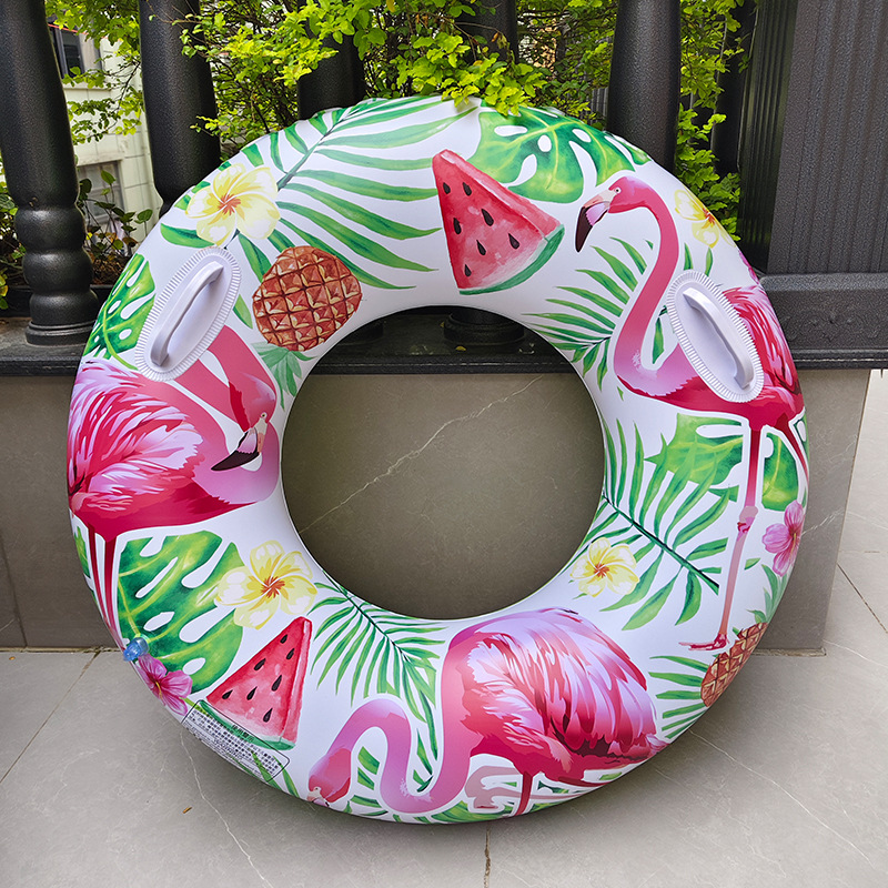 跨境专供成人游泳圈热带树叶火烈鸟泳圈加厚环保材料带把手腋下圈