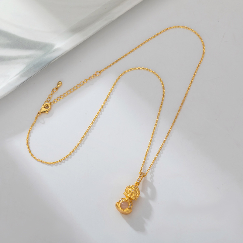 柏伶饰品萌佛吊坠项链精致可爱平安珠锁骨链简约饰品女式