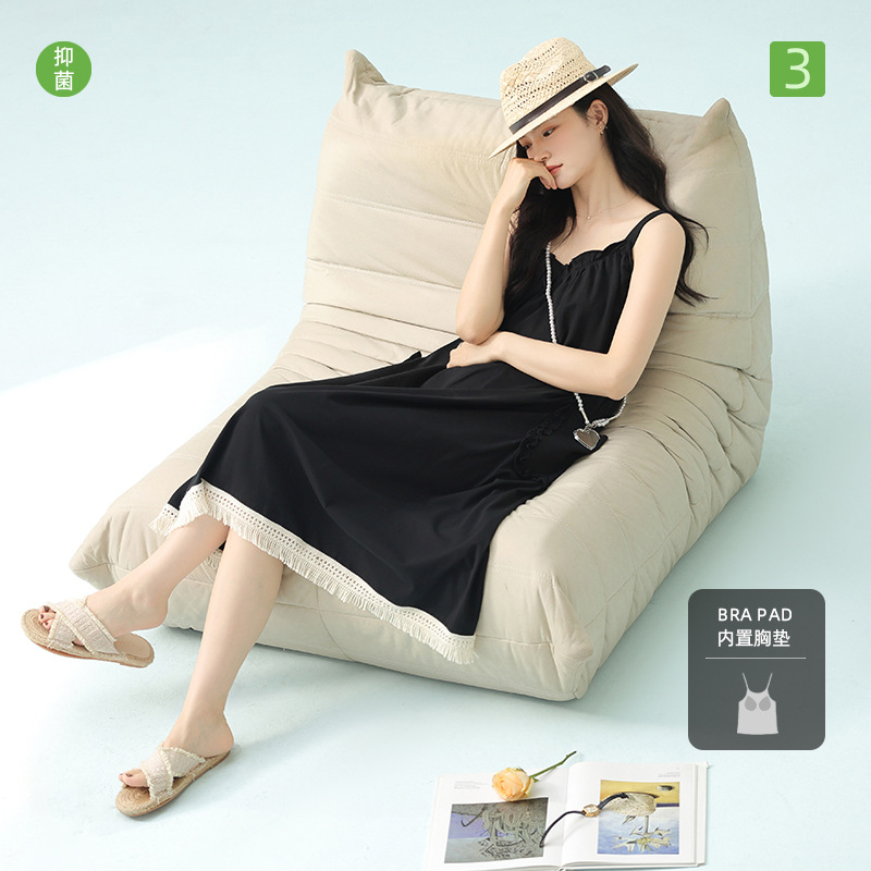 【抗菌新疆棉】a类拉架棉夏季无袖吊带睡裙女士纯棉带胸垫家居服