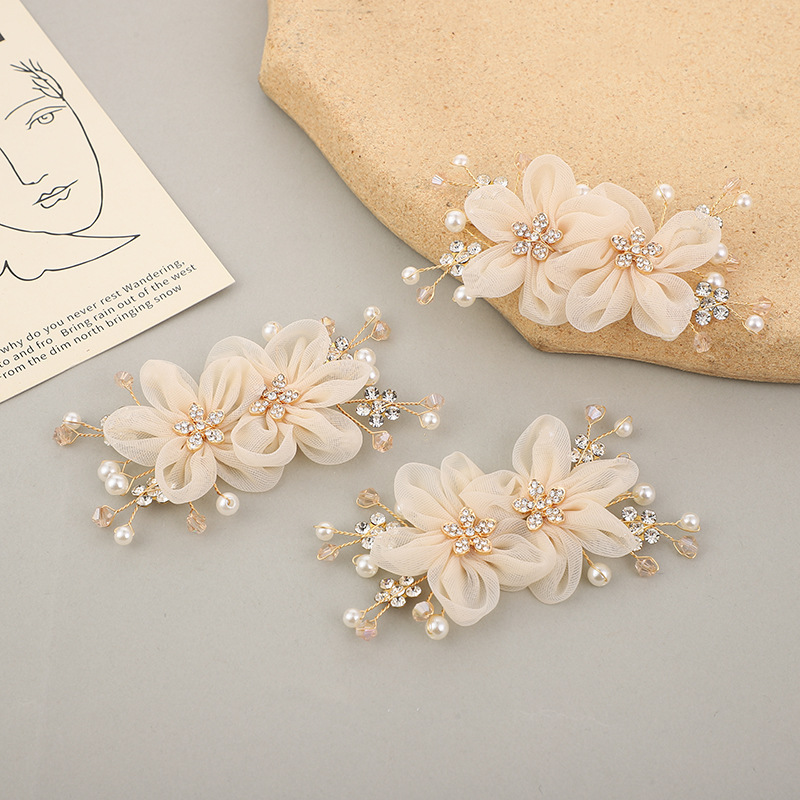 手工珍珠花纽丝钻石花朵胸针新娘发饰鞋帽配饰DIY配件网纱花装饰