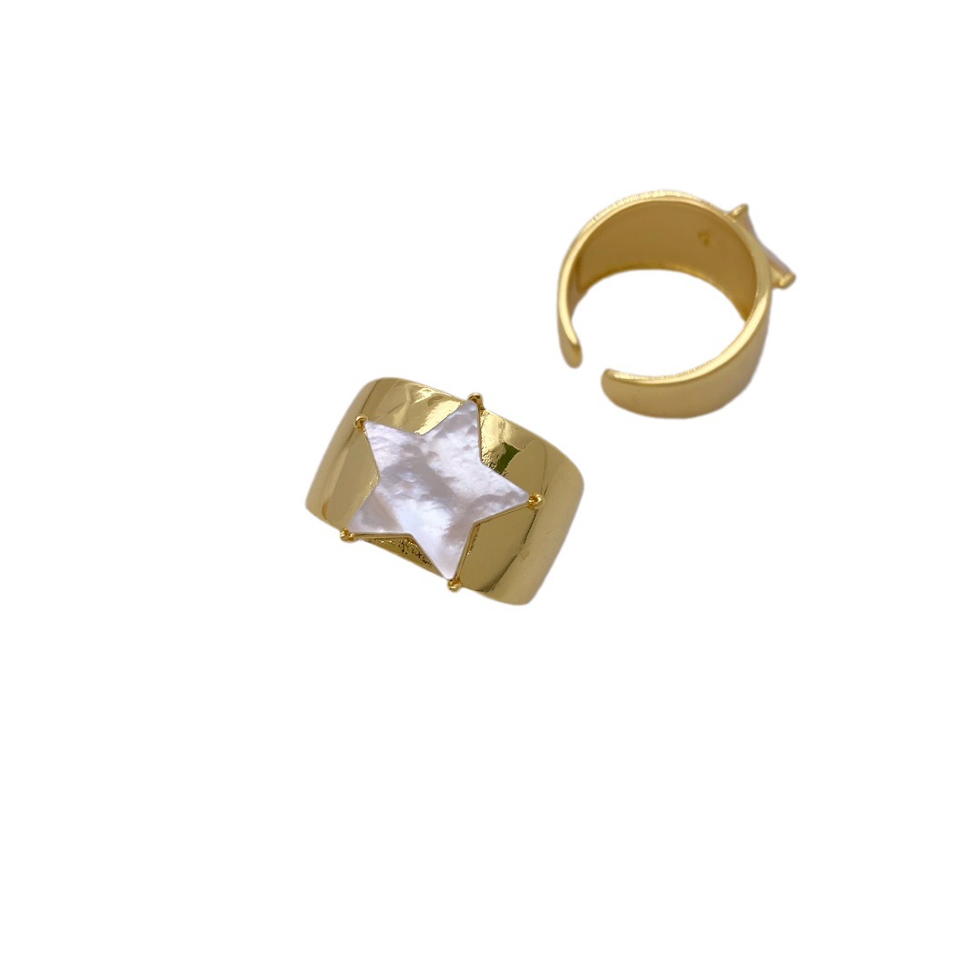 Amazon temu cross-border five-pointed star heart-shaped square shell ring women's gold-plated ring accessory, exuding a sense of luxury Item Picture