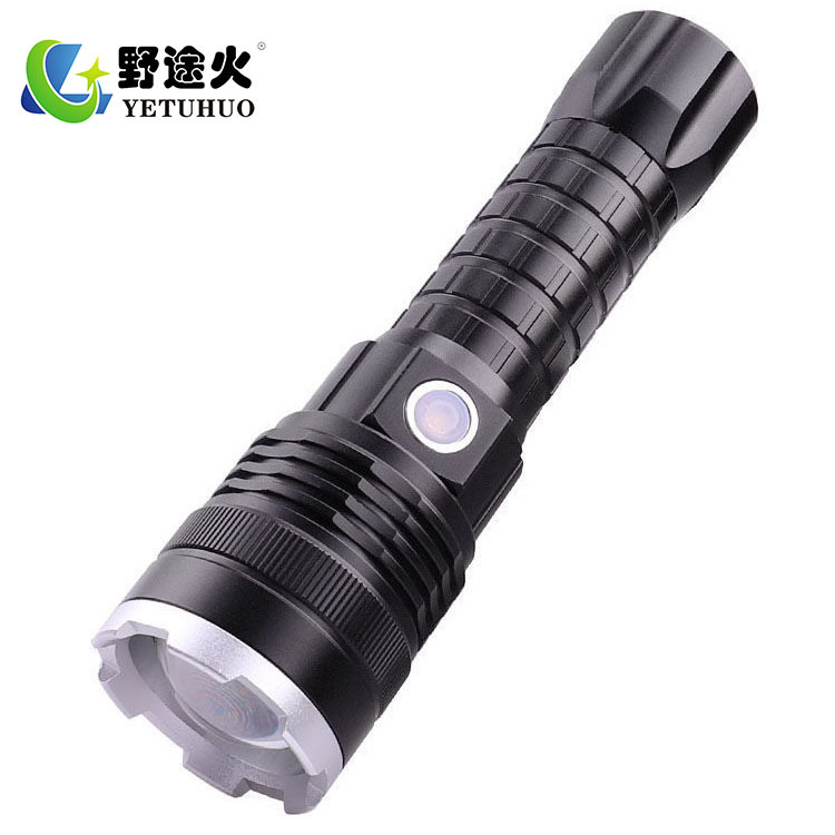 P50led Outdoor Hiking Usb Rechargeable Flashlight, Long-Range Zoom Aluminum Alloy High-Power Intense Light Flashlight Specification drawing