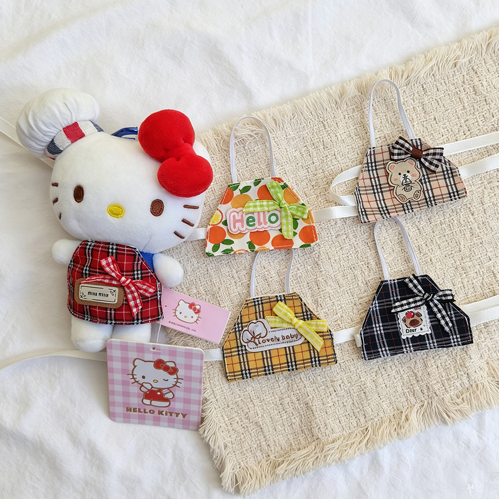 Factory wholesale 10cm baby clothes, self-mocking bear KT cat chef hat striped apron set accessories change apron details Picture