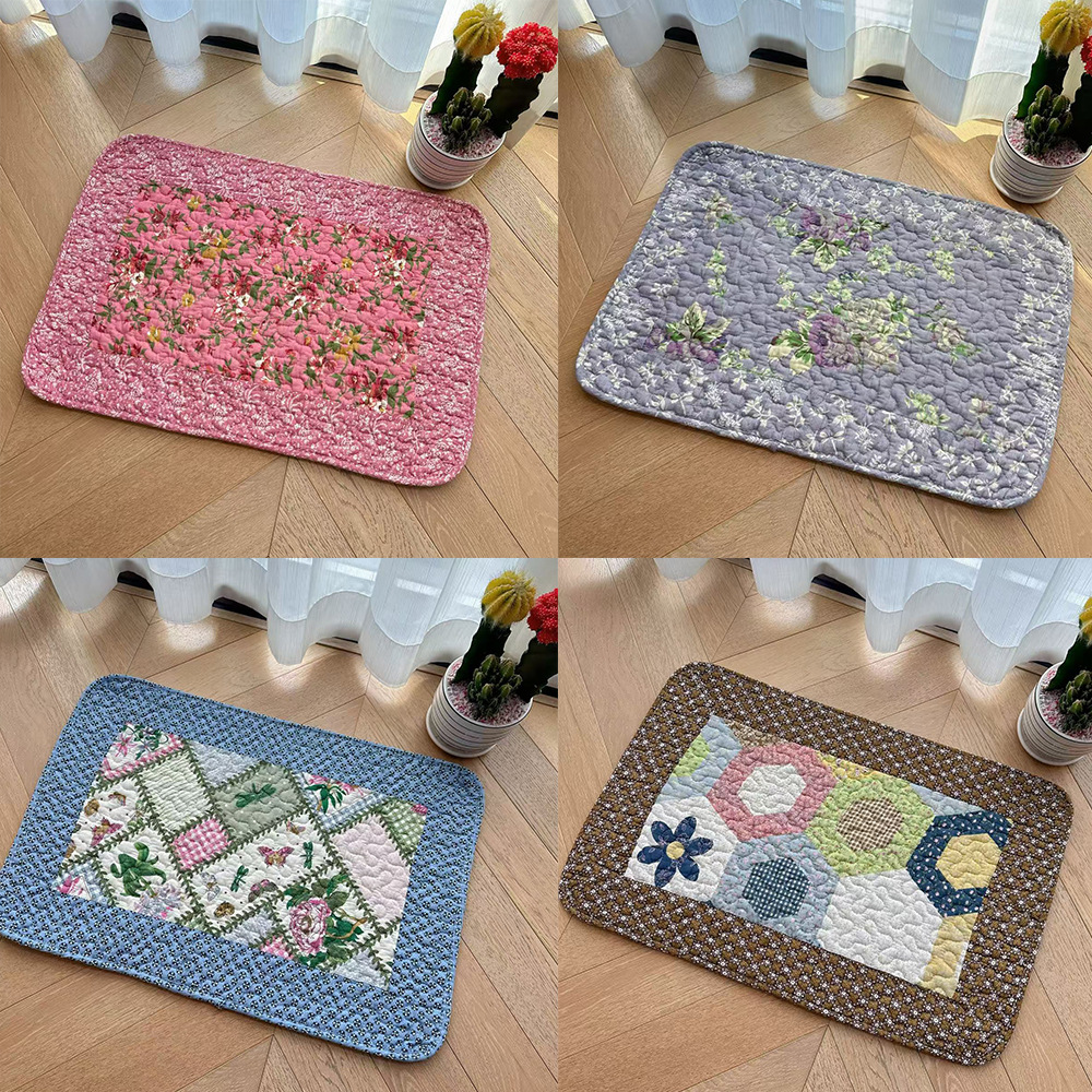 Quilted foot MATS, cotton fabric spliced absorbent, anti-slip, machine washable kitchen MATS, cat and pet MATS, fabric printed floor MATS Specification image