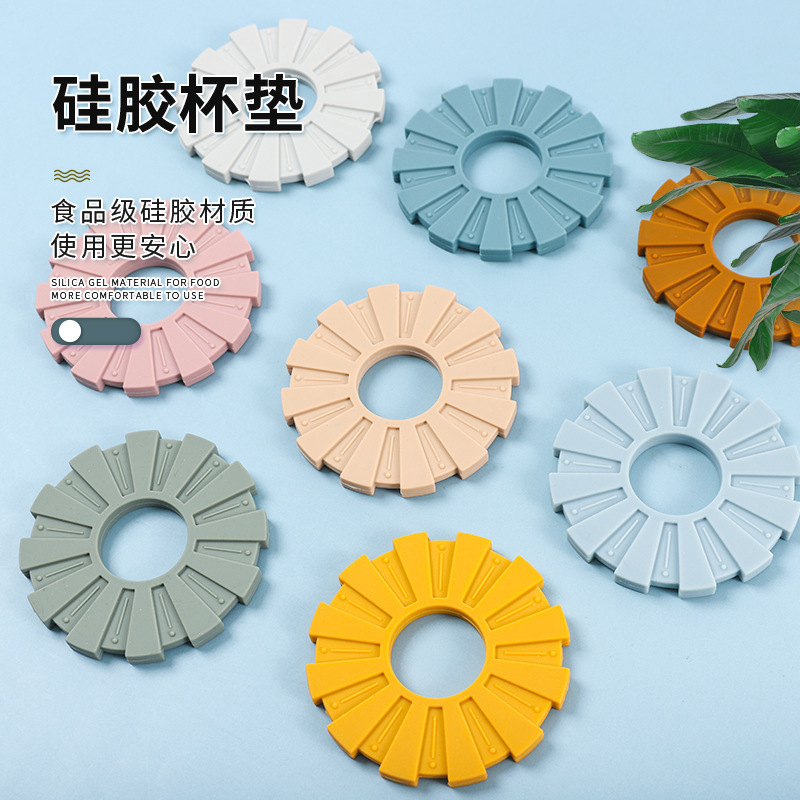 跨境新款花朵型创意简约硅胶杯垫糖果色隔热圆形杯垫茶杯杯垫详情图1