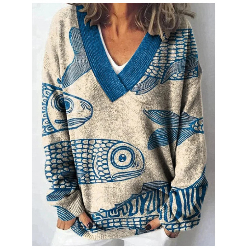 Independent station V-neck hoodie imitation sweater 300g autumn and winter ocean crab long-sleeved creative V-neck line sweater hoodie details Picture