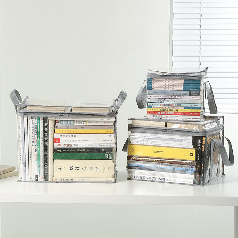 Foldable book box, student dormitory classroom book storage box, transparent waterproof household book organization and storage box Specification image