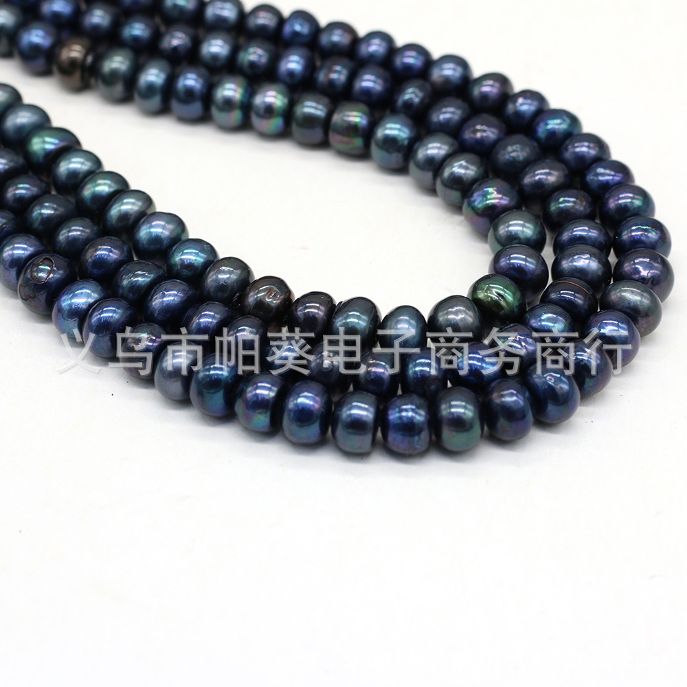 DIY semi-finished product of 8-9mm nearly round beaded dyed black natural freshwater pearl potato bead necklace bracelet Item Picture