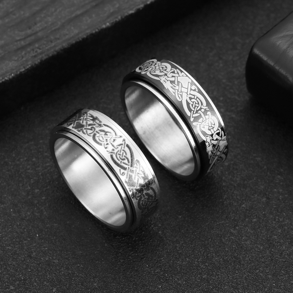 2024 amazonas europa y Estados Unidos cross-border nuevos accesorios para hombres titanio acero anillo de patrón de dragón anillo puede girar despresurización decoración de la mano details Picture